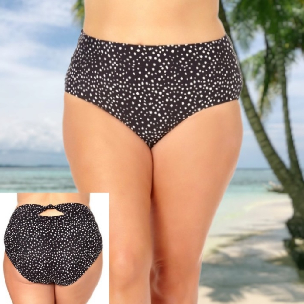 TIME AND TRU Plus Size High Waist Tummy Control Swimsuit Bottoms Black and White